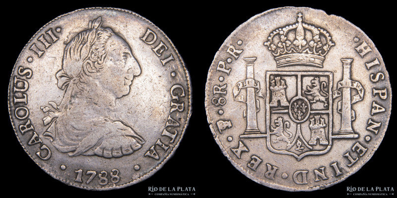 Potosí. Carlos III (1759-1788) 8 Reales 1788 PR (Pedro Mazondo, Raymundo de Ytur...