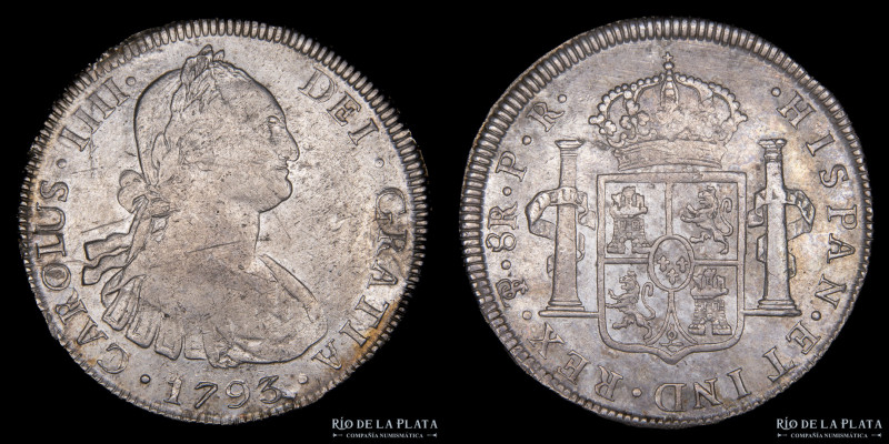 Potosí. Carlos IV (1788-1808) 8 Reales 1793 PR (Pedro Mazondo, Raymundo de Yturr...