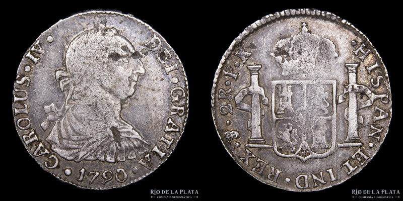 Potosí. Carlos IV (1788-1808) 2 Reales 1790 JR. (José de Vargas y Flor, Raymundo...