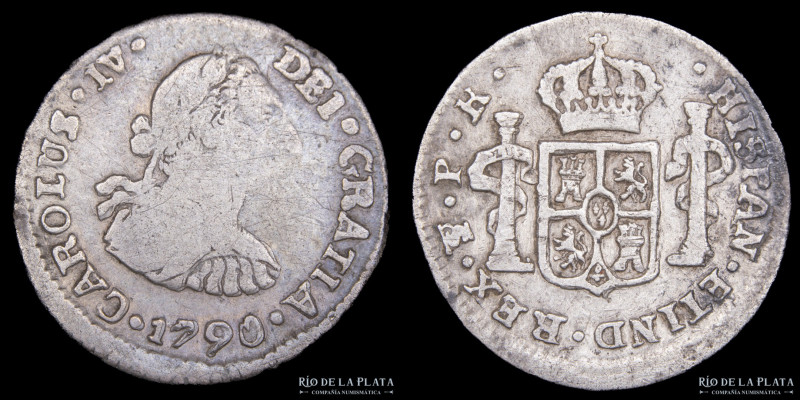 Potosí. Carlos IV (1788-1808) ½ Real 1790 PR. (Ensayadores Pedro Mazondo, Raymun...