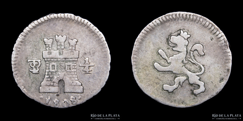 Potosí. Carlos IV (1788-1808) 1/4 Real 1808. AG.896; 11.0mm; 0.78g.CJ 81.15 (VF)...