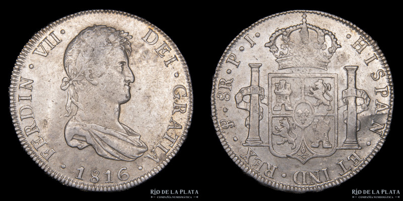 Potosí. Fernando VII (1808-1833) 8 Reales 1816 PJ. AG.896, 39mm; 26.94g. CJ 86.6...