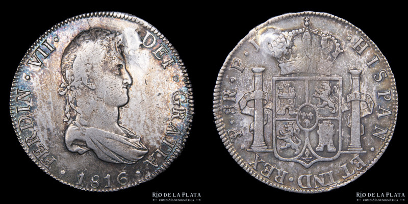 Potosí. Fernando VII (1808-1833) 8 Reales 1816 PJ. AG.896, 39mm; 26.92g. CJ 86.6...