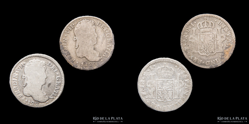 Potosí. Fernando VII (1808-1833) 1 Real 1820 y 22 PJ. AG.896; 6.31g. Lote x2

...