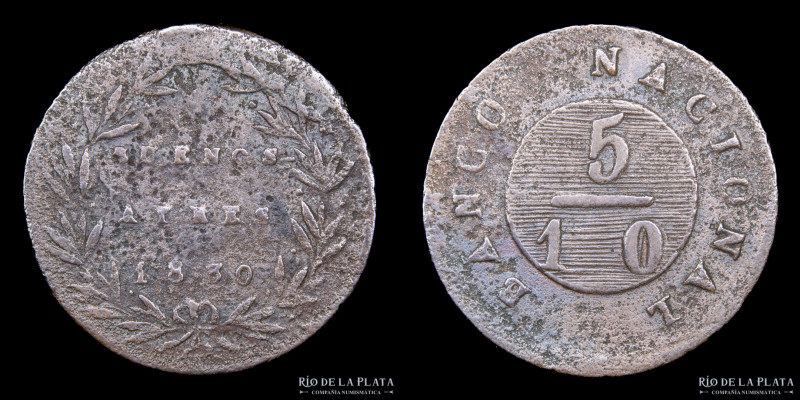 Argentina. Buenos Aires. 5/10 Real 1831. CU; 23.5mm; 6.70g. CJ 11.5.1 (A1-R1) (V...