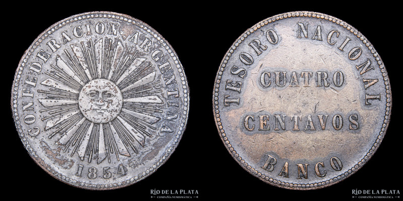 Argentina. Confederación. 4 Centavos 1854. Ceca Birmingham. CU; 35.0mm; 20.0g. C...