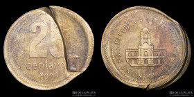 Argentina. Error. 25 Centavos 2009. Objeto interpuesto