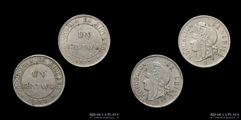 Chile. 1 Centavo 1872 y 74. KM146. Lote x2

Estimate: USD 15-30