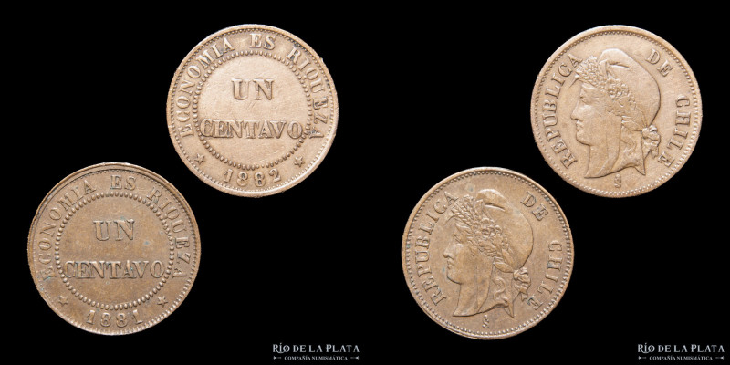 Chile. 1 Centavo 1881 y 82 KM146a. Lote x2

Estimate: USD 15-30