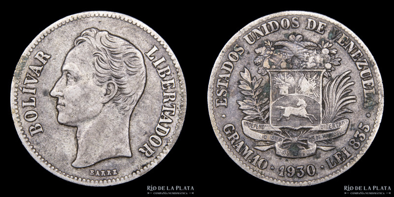 Venezuela. 2 Bolivares 1930. Año escaso. AG.900; 27.0mm; 10.0g. KMY23 (VG)

Es...