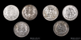 Mexico. 50 Centavos 1921, 39 y 45. Lote x3. Plata