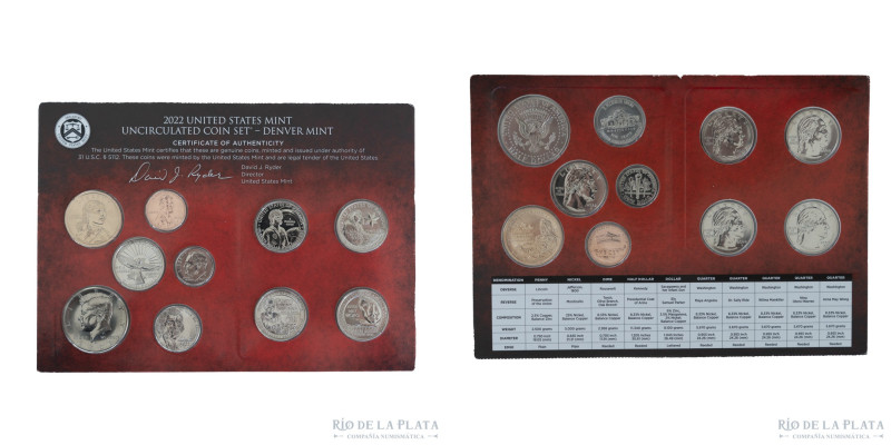 USA. 2022. Mint Set x10. Blister Rojo. Monedas en estado Flor de cuño. Incluye c...