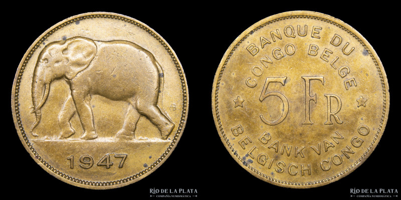 Congo Belga. 5 Francs 1947. AE; 27.0mm; 8.02g. KM29 (VF)

Estimate: USD 15-30