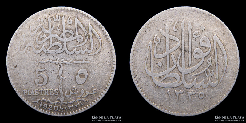 Egipto. Hussein Kamel (1914-1917) 5 Piastres 1917. AG.833; 26.0mm; 7.01g. KM318 ...