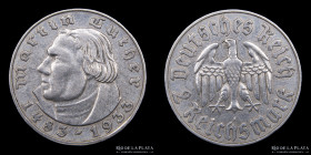 Alemania. 2 Reichsmarks 1933 A Luthero. KM79