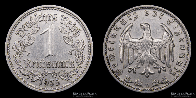 Alemania. 1 Reichsmark 1933 D. Cu-Ni; 23.0mm; 4.8g. KM78 (UNC)

Estimate: USD ...