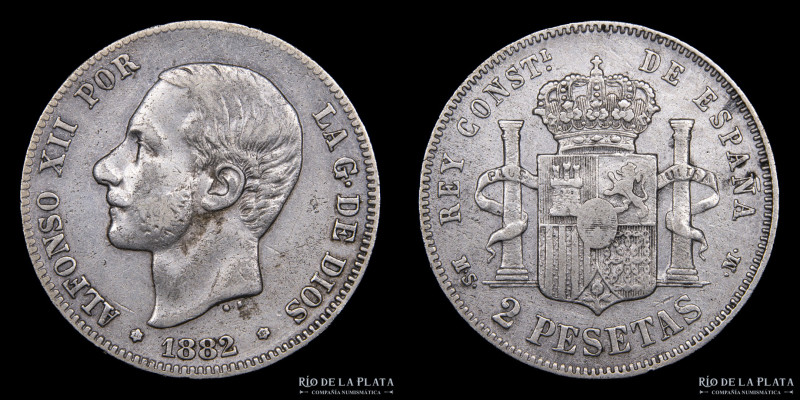 España. Alfonso XII (1874-1885) 2 Pesetas 1882. AG.835; 27.0mm; 10.0g. KM678 (VF...