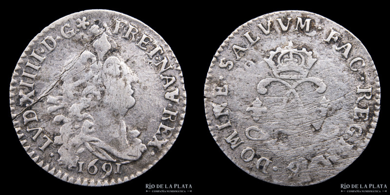 Francia. Luis XIV. 4 Sols 2 Deniers 1691. AG.798; 19mm; 1.33g. KM281.22

Estim...