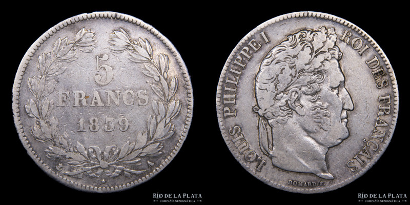Francia. Luis Felipe I (1830-1848) 5 Francs 1839A. Paris Mint. AG.900; 36.7mm; 2...