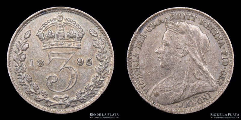 Gran Bretaña. Victoria (1837-1901). Three Pence 1895 ; AG.925; 15mm; 1.43g; KM77...