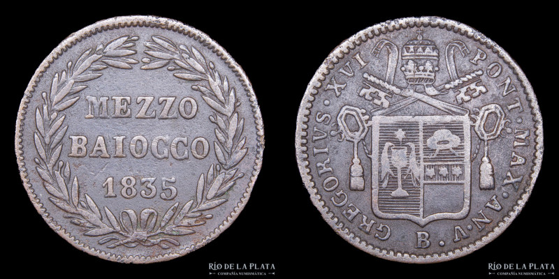 Estados Papales. Gregorio XVI (1831-1846) 1/2 Baiocco 1835. CU; 24mm; 4.57g. KM ...