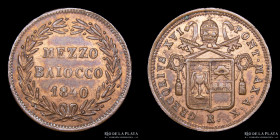 Estados Papales. Gregorio XVI. 1/2 Baiocco 1840. KM1319