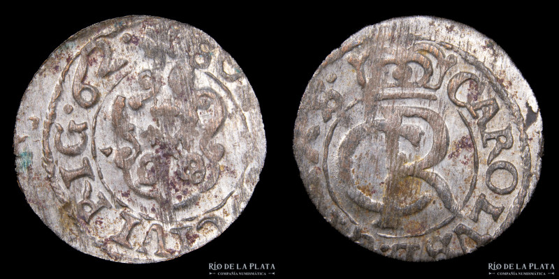 Livonia (Ocup. Sueca) Carlos XI (1660-1667) 1/48 Thaler 1662 (Solidus) Ceca de R...