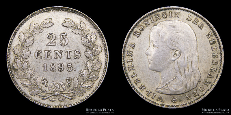 Países Bajos. 25 Cents 1895. AG.640; 19.0mm; 3.57g. KM115 (XF)

Estimate: USD ...