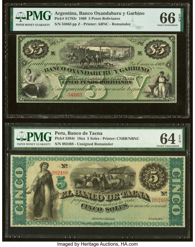 Argentina Banco Oxandaburu y Garbino 5 Pesos Bolivianos 2.1.1869 Pick S1783r Rem...