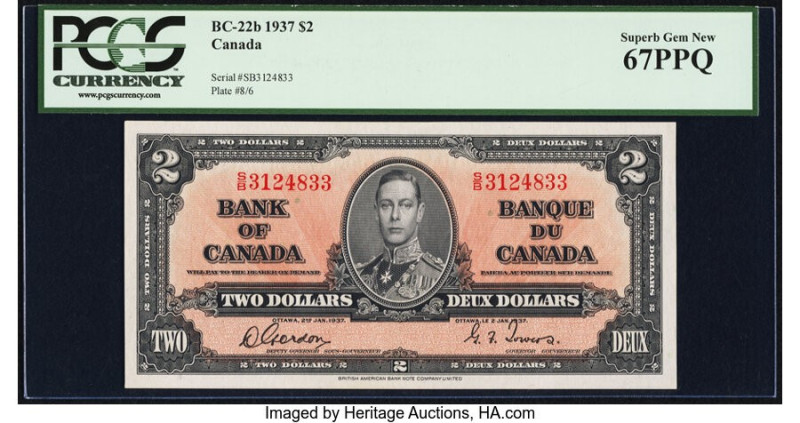 Canada Bank of Canada $2 2.1.1937 BC-22b PCGS Superb Gem New 67PPQ. 

HID0980124...