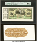 Chile Banco de D. Matte y Ca. 100 Pesos 1889 Pick S281fp; S281bp Front and Back Proof PMG Gem Uncirculated 66 EPQ; Crisp Uncirculated. POCs are presen...