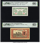 China Central Reserve Bank of China; Mengchiang Bank 5 Fen = 5 Cents; 1 Chiao 1940 Pick J2a; J101A Two Examples PMG Gem Uncirculated 66 EPQ; Gem Uncir...