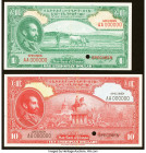 Ethiopia State Bank of Ethiopia 1; 10 Dollars ND (1945) Pick 12cts; 14cts Two Color Trial Specimen Crisp Uncirculated (2). One POC present on each exa...
