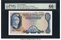 Great Britain Bank of England 5 Pounds ND (1957-67) Pick 371 PMG Gem Uncirculated 66 EPQ. 

HID09801242017

© 2022 Heritage Auctions | All Rights Rese...