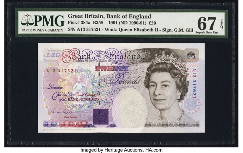 Great Britain Bank of England 20 Pounds 1991 (ND 1990-91) Pick 384a PMG Superb G...