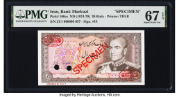 Iran Bank Markazi 20 Rials ND (1974-79) Pick 100cs Specimen PMG Superb Gem Unc 67 EPQ. Two POCs are noted. 

HID09801242017

© 2022 Heritage Auctions ...