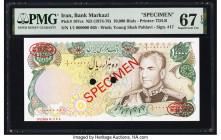 Iran Bank Markazi 10,000 Rials ND (1974-79) Pick 107cs Specimen PMG Superb Gem Unc 67 EPQ. Two POCs are noted. 

HID09801242017

© 2022 Heritage Aucti...