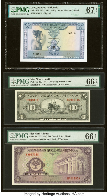 Lao Banque Nationale du Laos 10 Kip ND (1962) Pick 10b PMG Superb Gem Unc 67 EPQ...