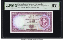 Macau Banco Nacional Ultramarino 50 Patacas 8.8.1981 Pick 60b KNB54a PMG Superb Gem Unc 67 EPQ. 

HID09801242017

© 2022 Heritage Auctions | All Right...