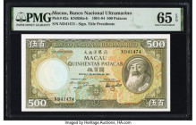 Macau Banco Nacional Ultramarino 500 Patacas 8.8.1981 Pick 62a KNB56 PMG Gem Uncirculated 65 EPQ. 

HID09801242017

© 2022 Heritage Auctions | All Rig...
