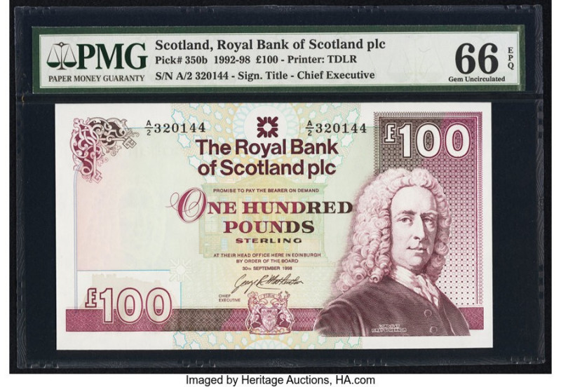 Scotland Royal Bank of Scotland PLC 100 Pounds 30.9.1998 Pick 350b PMG Gem Uncir...