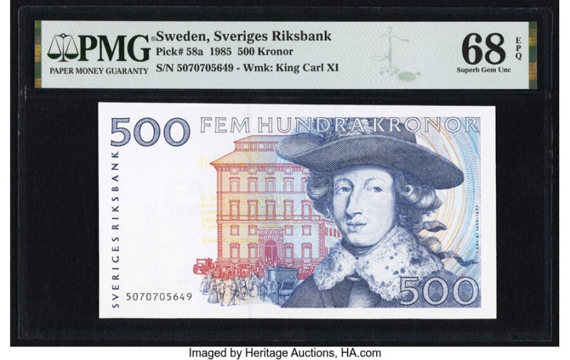 Sweden Sveriges Riksbank 500 Kronor 1985 Pick 58a PMG Superb Gem Unc 68 EPQ. 

H...