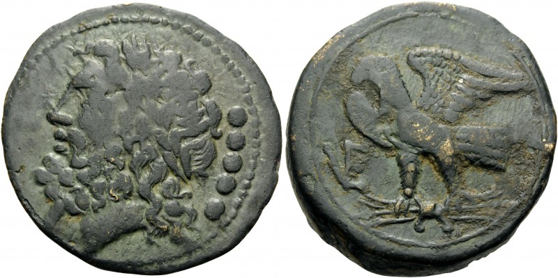 APULIA. Venusia . Circa 210-200 BC. Quincunx (Bronze, 28 mm, 17.14 g, 1 h). Laur...