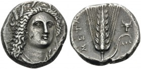 LUCANIA. Metapontion . Circa 330-290 BC. Nomos or Didrachm (Silver, 19 mm, 7.70 g, 3 h), Atha... Head of Demeter facing, turned slightly to the right,...