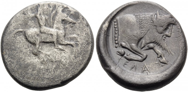 SICILY. Gela . Circa 490/85-480/75 BC. Didrachm (Silver, 21 mm, 8.36 g, 4 h). Be...