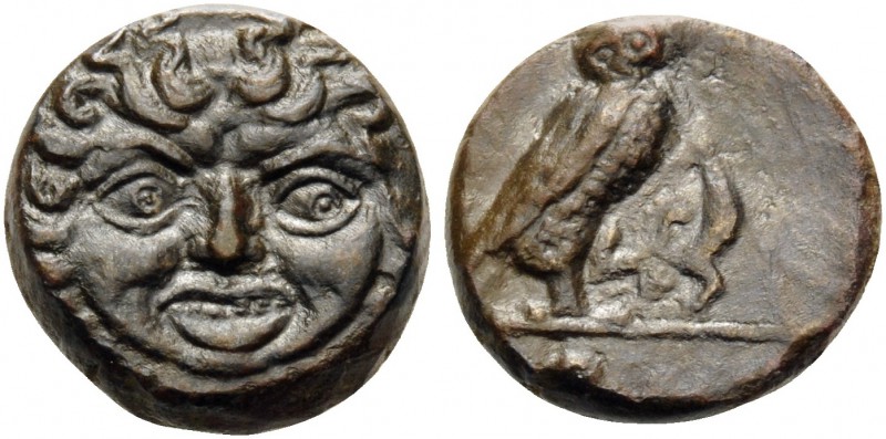 SICILY. Kamarina . Circa 420-405 BC. Onkia (Bronze, 11 mm, 1.49 g, 4 h). Facing ...