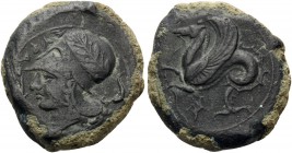 SICILY. Syracuse . Dionysios I, 405-367 BC. Litra (Bronze, 20 mm, 8.10 g, 6 h), circa 390 BC. ΣYPA Head of Athena left, wearing Corinthian helmet deco...