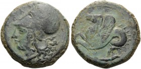 SICILY. Syracuse . Dionysios I, 405-367 BC. Litra (Bronze, 19 mm, 6.37 g, 2 h), circa 390 BC. ΣYPA Head of Athena left, wearing Corinthian helmet. Rev...