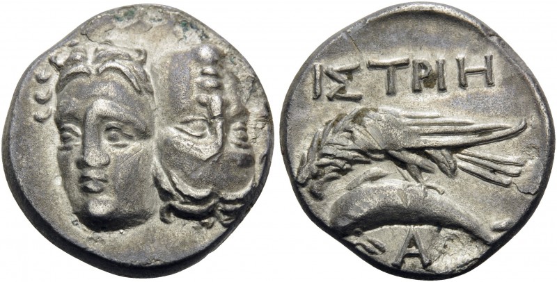 MOESIA. Istros . Circa 256/5-240 BC. Drachm (Silver, 19 mm, 4.98 g, 12 h). Two f...