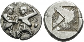 THRACO-MACEDONIAN REGION. Siris, or Berge (?) . Circa 525-480 BC. Stater (Silver, 20 mm, 8.87 g). Ithyphallic satyr standing right, right hand graspin...